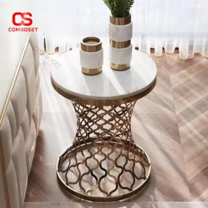 Bàn Trà Tròn Mặt Đá, Chân Thép Cắt CNC Đẹp Mắt, Kiểu Dáng Hiện Đại Phong Cách Luxury