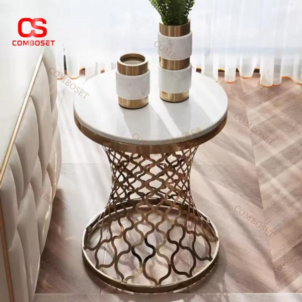 Bàn Trà Tròn Mặt Đá, Chân Thép Cắt CNC Đẹp Mắt, Kiểu Dáng Hiện Đại Phong Cách Luxury