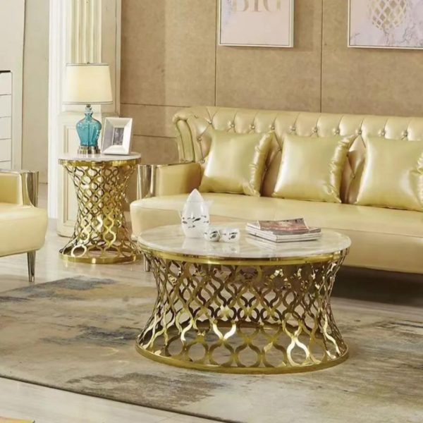 Bàn Trà Tròn Mặt Đá, Chân Thép Cắt CNC Đẹp Mắt, Kiểu Dáng Hiện Đại Phong Cách Luxury