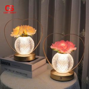 Đèn Bàn Cảm Ứng Hoa Hồng, 3 Màu Sáng Tuỳ Chỉnh, Cổng Sạc Type C Decor Không Gian Lãng Mạn