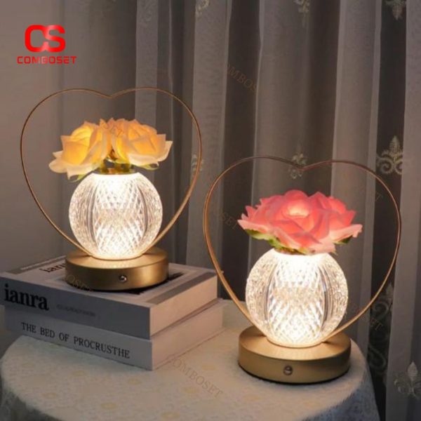 Đèn Bàn Cảm Ứng Hoa Hồng, 3 Màu Sáng Tuỳ Chỉnh, Cổng Sạc Type C Decor Không Gian Lãng Mạn