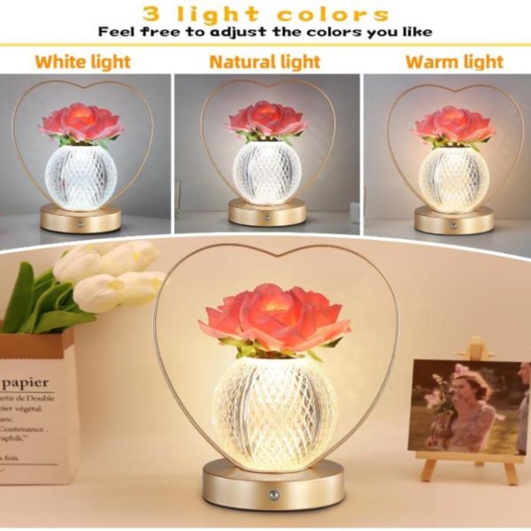 Đèn Bàn Cảm Ứng Hoa Hồng, 3 Màu Sáng Tuỳ Chỉnh, Cổng Sạc Type C Decor Không Gian Lãng Mạn