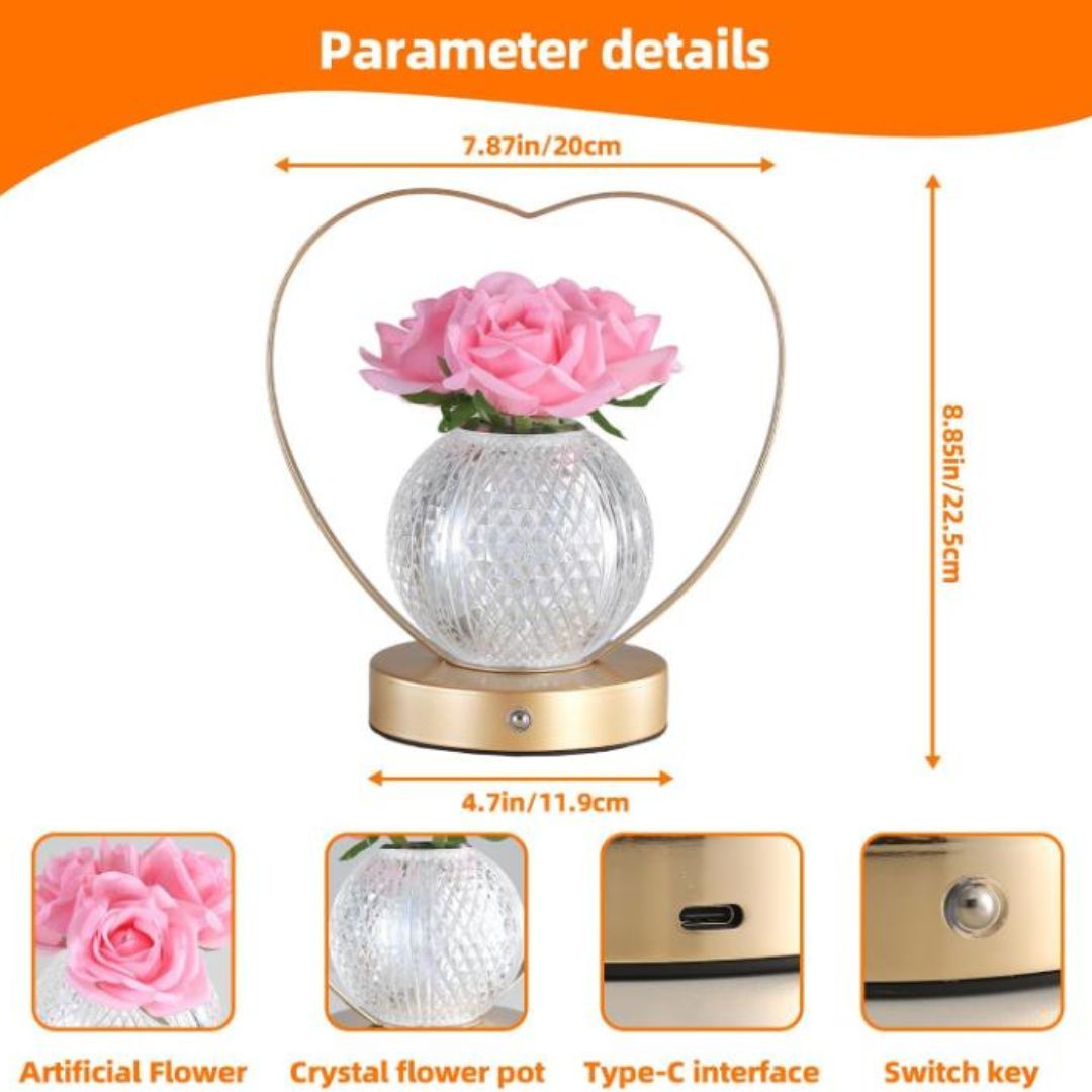 Đèn Bàn Cảm Ứng Hoa Hồng, 3 Màu Sáng Tuỳ Chỉnh, Cổng Sạc Type C Decor Không Gian Lãng Mạn