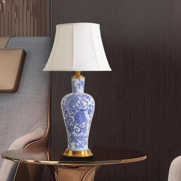 Đèn Bàn Gốm Hoa Men Xanh Cổ Điển Trang Trí Biệt Thự Homestay Văn Hoá Á Đông
