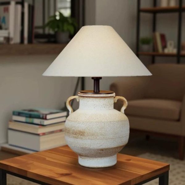 Đèn Bàn Gốm Thủ Công Chụp Vải Lanh Phong Cách Wabi Sabi Tối Giản Cho Phòng Ngủ, Phòng Trà Thiền