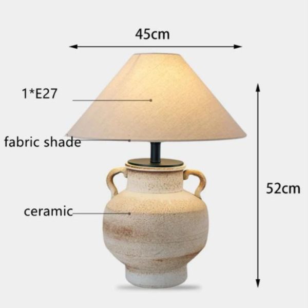 Đèn Bàn Gốm Thủ Công Chụp Vải Lanh Phong Cách Wabi Sabi Tối Giản Cho Phòng Ngủ, Phòng Trà Thiền