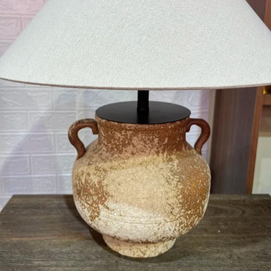 Đèn Bàn Gốm Thủ Công Chụp Vải Lanh Phong Cách Wabi Sabi Tối Giản Cho Phòng Ngủ, Phòng Trà Thiền