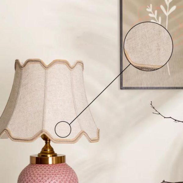 Đèn Bàn Gốm Tông Hồng Hoạ Tiết Bông Hoa Tinh Xảo, Đế Đồng Cao Cấp Decor Nội Thất Tân Thời