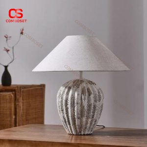 Đèn Bàn Gốm Xi Măng Thô Vân Sọc Tối Giản Vẻ Đẹp Rustic Gần Gũi, Tự Nhiên Decor Phòng Khách, Phòng Ngủ, Quán Cafe