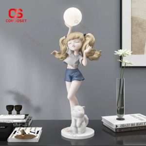 Đèn Bàn Hình Bé Gái Đáng Yêu Cầm Quả Cầu Ánh Sáng Decor Phòng Ngủ Xinh Xắn, Món Quà Ý Nghĩa
