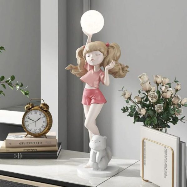 Đèn Bàn Hình Bé Gái Đáng Yêu Cầm Quả Cầu Ánh Sáng Decor Phòng Ngủ Xinh Xắn, Món Quà Ý Nghĩa