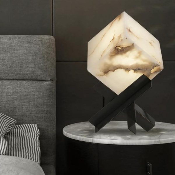 Đèn Bàn Hình Khối Vuông Đá Cẩm Thạch Tối Giản Decor Phòng Khách, Phòng Ngủ Ánh Sáng Ấm