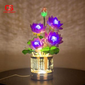 Đèn Bàn Hoa Sen Nhiều Màu Trang Trí Trước Tượng Phật, Chiếu Sáng Bàn Thờ Cúng Tổ Tiên