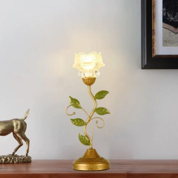 Đèn Bàn Hoa Thuỷ Tinh Nhỏ Xinh Ánh Sàng Vàng Ấm Decor Đầu Giường Ngủ, Bàn Làm Việc