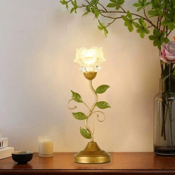 Đèn Bàn Hoa Thuỷ Tinh Nhỏ Xinh Ánh Sàng Vàng Ấm Decor Đầu Giường Ngủ, Bàn Làm Việc