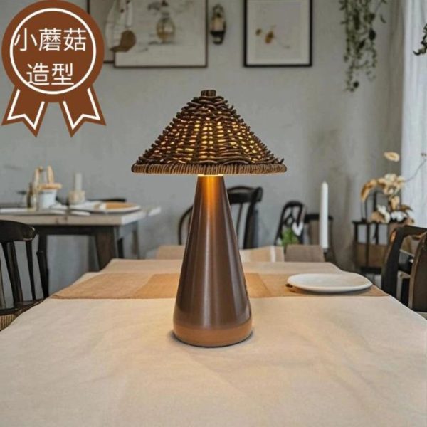 Đèn Bàn Nấm Mây Tre Đan Thủ Công, Tích Hợp Cổng Sạc Type C, Công Tắc Cảm Ứng 3 Chế Độ Sáng