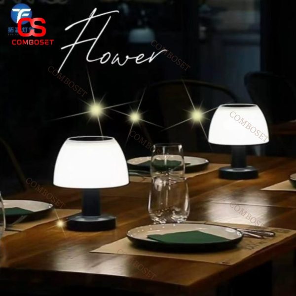 Đèn Bàn Nấm Trắng Nhỏ Xinh Năng Lượng Mặt Trời Chống Thấm Nước, Cổng Sạc Type C, Nhiều Chế Độ Sáng Decor Sân Vườn, Cắm Trại