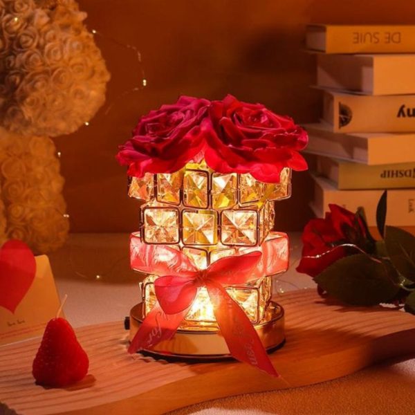 Đèn Bàn Pha Lê Bông Hoa Bằng Vải, 3 Chế Độ Sáng, Cổng Sạc USB, Làm Quà Tặng Sinh Nhật, Valentine