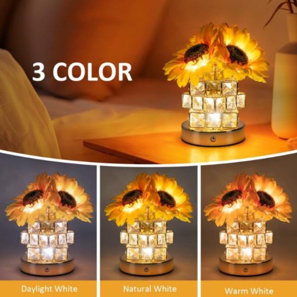Đèn Bàn Pha Lê Bông Hoa Bằng Vải, 3 Chế Độ Sáng, Cổng Sạc USB, Làm Quà Tặng Sinh Nhật, Valentine