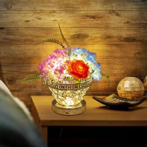 Đèn Bàn Pha Lê Hoa Giấy Decor Bàn Tiệc Cưới, Có 3 Chế Độ Sáng, Công Tắc Cảm Ứng, Sạc USB Hiện Đại