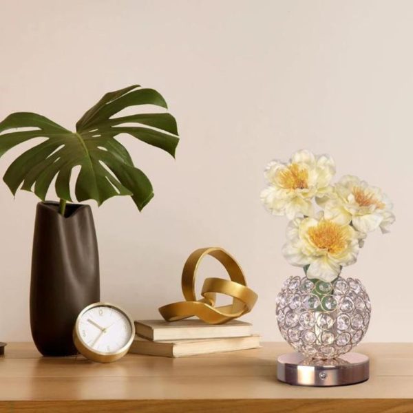 Đèn Bàn Pha Lê Hoa Mẫu Đơn Màu Vàng, Công Tắt Cảm Ứng 3 Chế Độ Sáng Decor Bàn Làm Việc