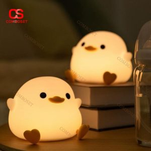 Đèn Bàn Silicon Vịt Hoạt Hình Vui Nhộn, Tích Hợp Cổng Sạc Type C, Cảm Ứng Chuyển Màu Sáng Cho Trẻ
