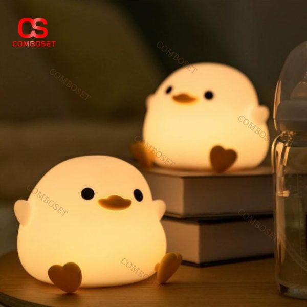 Đèn Bàn Silicon Vịt Hoạt Hình Vui Nhộn, Tích Hợp Cổng Sạc Type C, Cảm Ứng Chuyển Màu Sáng Cho Trẻ