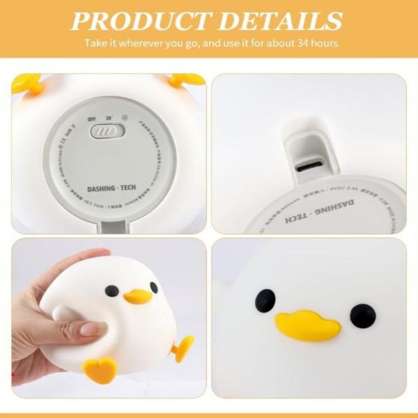 Đèn Bàn Silicon Vịt Hoạt Hình Vui Nhộn, Tích Hợp Cổng Sạc Type C, Cảm Ứng Chuyển Màu Sáng Cho Trẻ