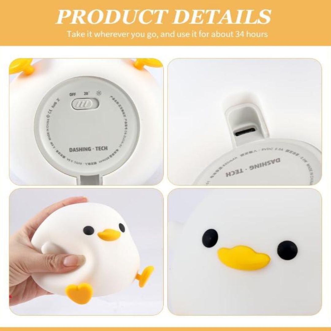 Đèn Bàn Silicon Vịt Hoạt Hình Vui Nhộn, Tích Hợp Cổng Sạc Type C, Cảm Ứng Chuyển Màu Sáng Cho Trẻ
