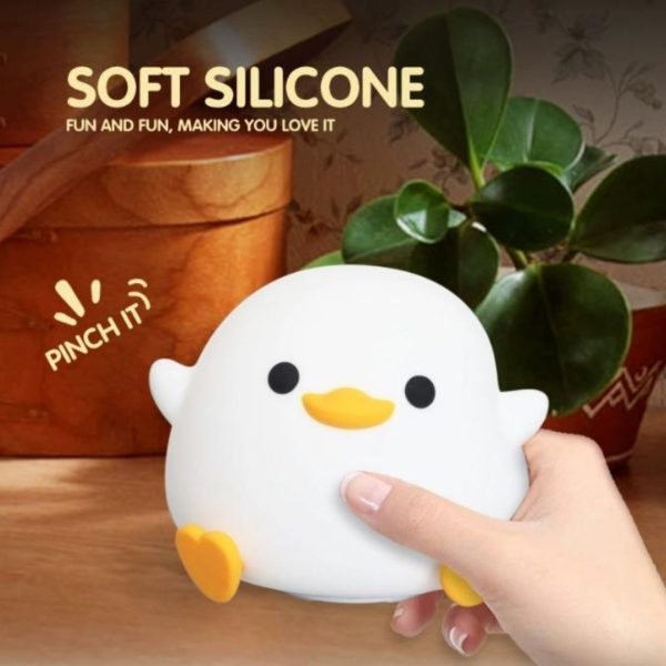 Đèn Bàn Silicon Vịt Hoạt Hình Vui Nhộn, Tích Hợp Cổng Sạc Type C, Cảm Ứng Chuyển Màu Sáng Cho Trẻ