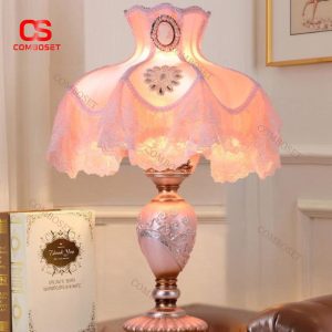 Đèn Bàn Vải Ren Hồng Ngọt Ngào Lãng Mạn Phong Cách Hoàng Gia Châu Âu Cổ Điển Độc Đáo