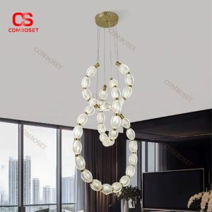 Đèn Chùm 3 Vòng Chuỗi Acrylic Thiết Kế Dây Chuyền Sáng Tạo Phòng Khách Châu Âu Cho Phòng Khách