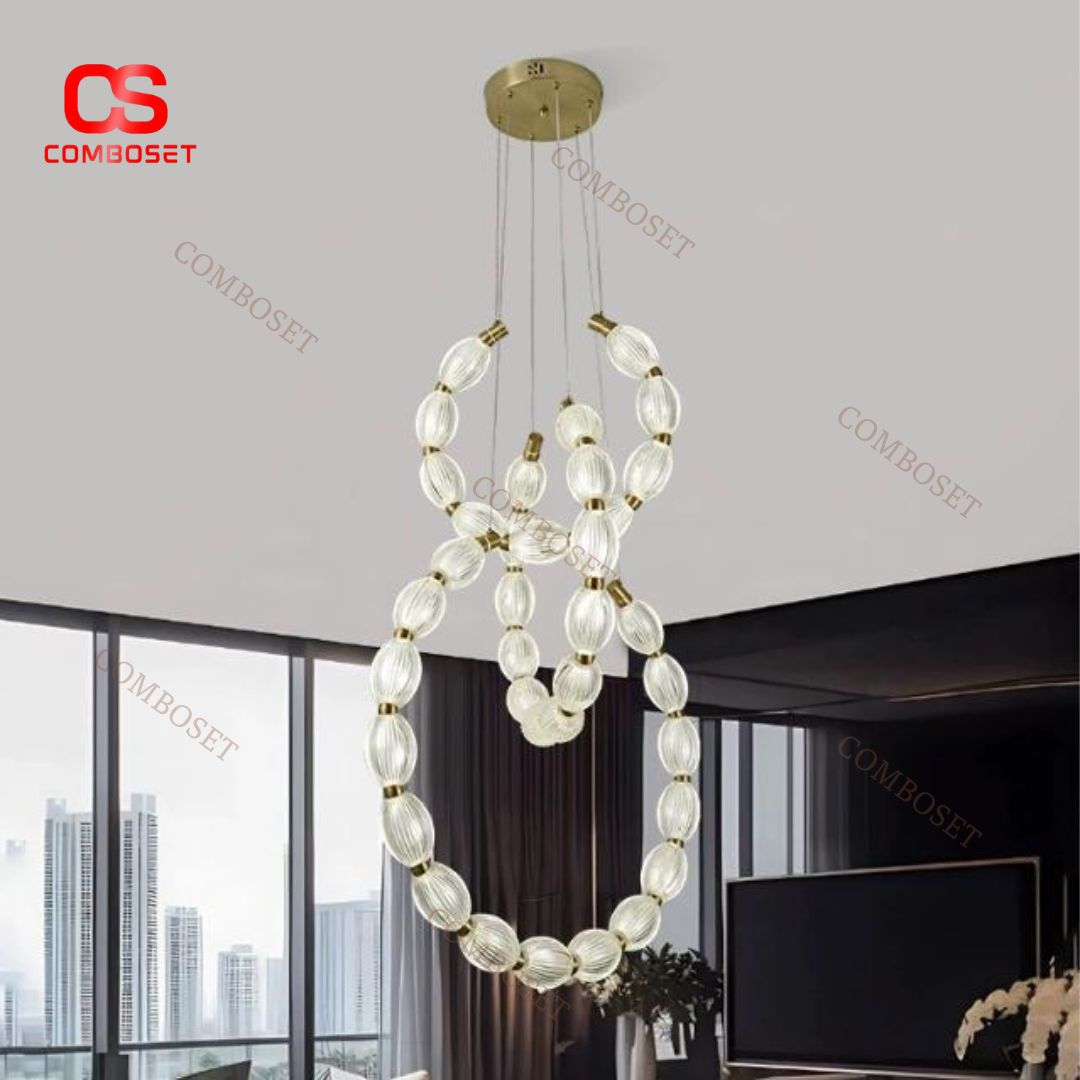 Đèn Chùm 3 Vòng Chuỗi Acrylic Thiết Kế Dây Chuyền Sáng Tạo Phòng Khách Châu Âu Cho Phòng Khách
