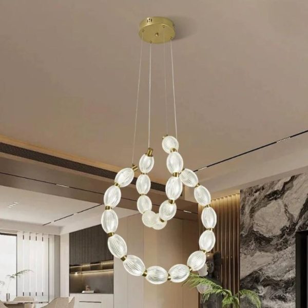 Đèn Chùm 3 Vòng Chuỗi Acrylic Thiết Kế Dây Chuyền Sáng Tạo Phòng Khách Châu Âu Cho Phòng Khách