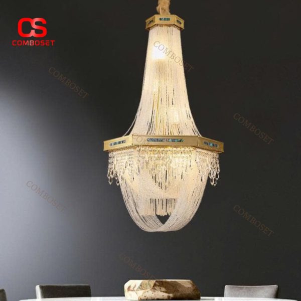 Đèn Chùm Biệt Thự Pha Lê Tua Rua Kích Thước Lớn Sang Trọng Cho Căn Hộ Trần Cao Hiện Đại