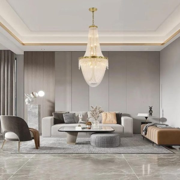 Đèn Chùm Biệt Thự Pha Lê Tua Rua Kích Thước Lớn Sang Trọng Cho Căn Hộ Trần Cao Hiện Đại