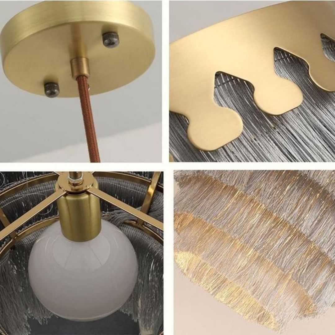 Đèn Chùm Kim Loại Tua Rua Vải Nhiều Màu Rực Rỡ Phòng Khách Phong Cách Địa Trung Hải