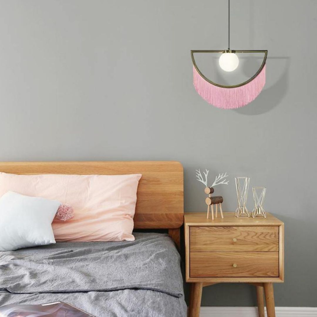 Đèn Chùm Kim Loại Tua Rua Vải Nhiều Màu Rực Rỡ Phòng Khách Phong Cách Địa Trung Hải