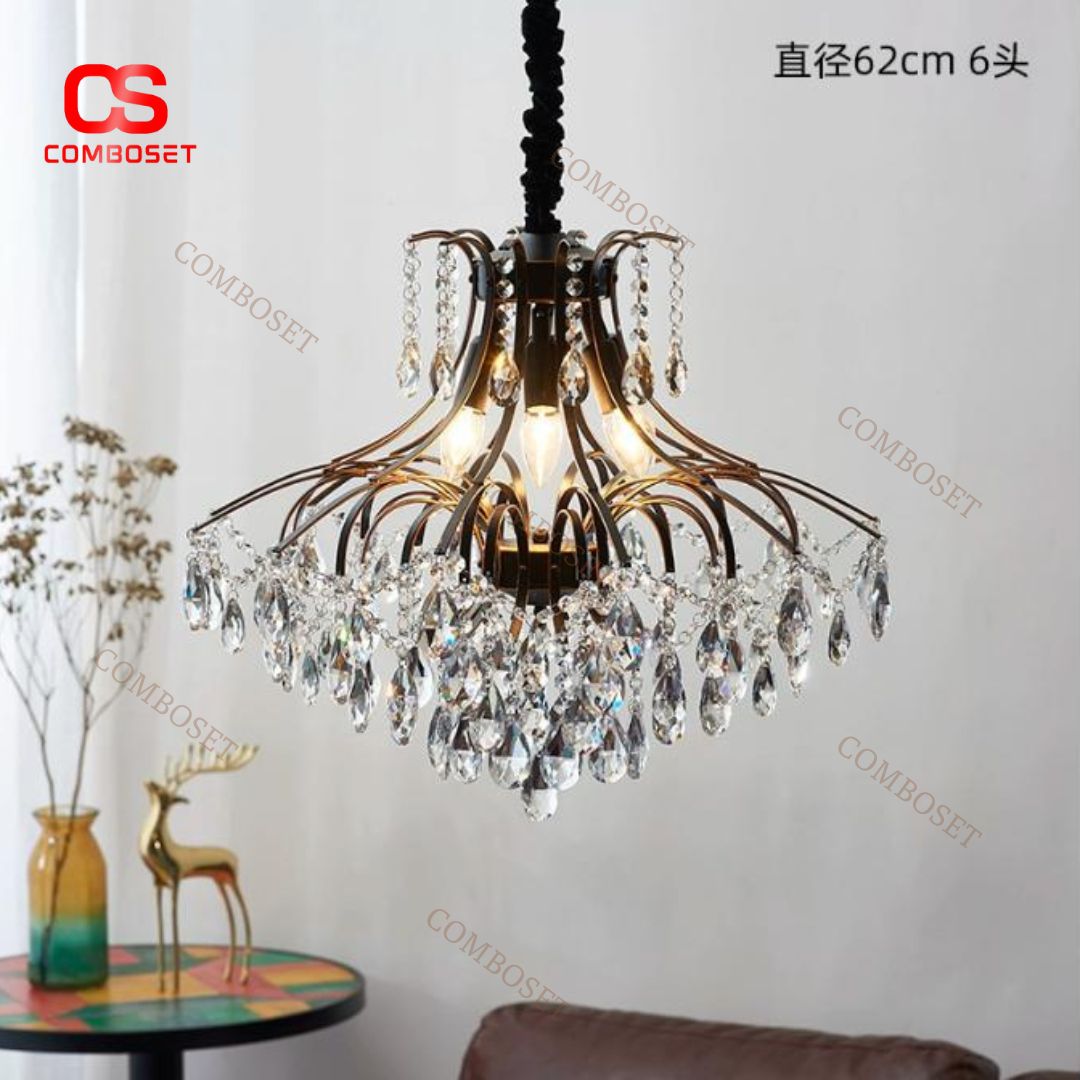 Đèn Chùm Pha Lê Châu Âu Thiết Kế Sang Trọng Cổ Điển Treo Trần Nhà, Phòng Khách, Bàn Tiệc Gia Đình