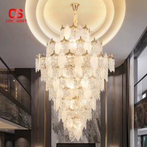 Đèn Chùm Pha Lê Dài Nhiều Tầng Treo Trần Cao Cho Biệt Thự, Nhà Hàng Sang Trọng, Khách Sạn Cao Cấp