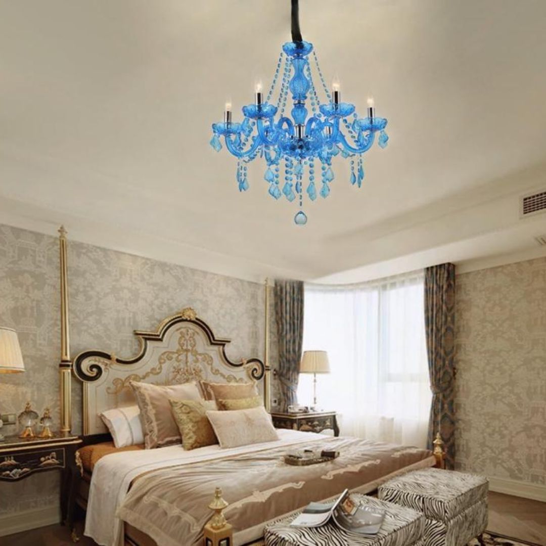 Đèn Chùm Pha Lê Xanh Biển Phong Cách Châu Âu, Decor Phòng Khách, Biệt Thự, Nhà Hàng Sang Chảnh