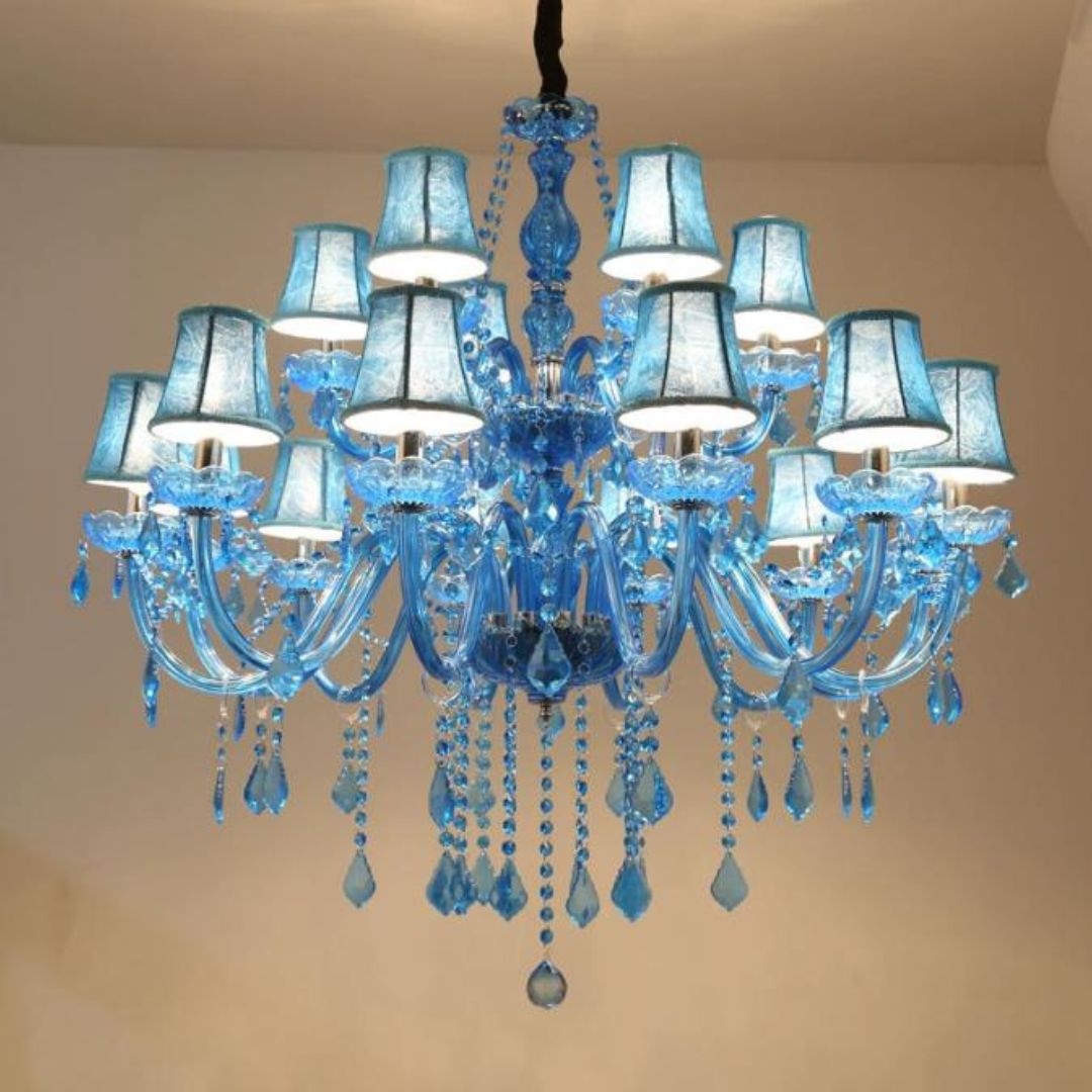 Đèn Chùm Pha Lê Xanh Biển Phong Cách Châu Âu, Decor Phòng Khách, Biệt Thự, Nhà Hàng Sang Chảnh