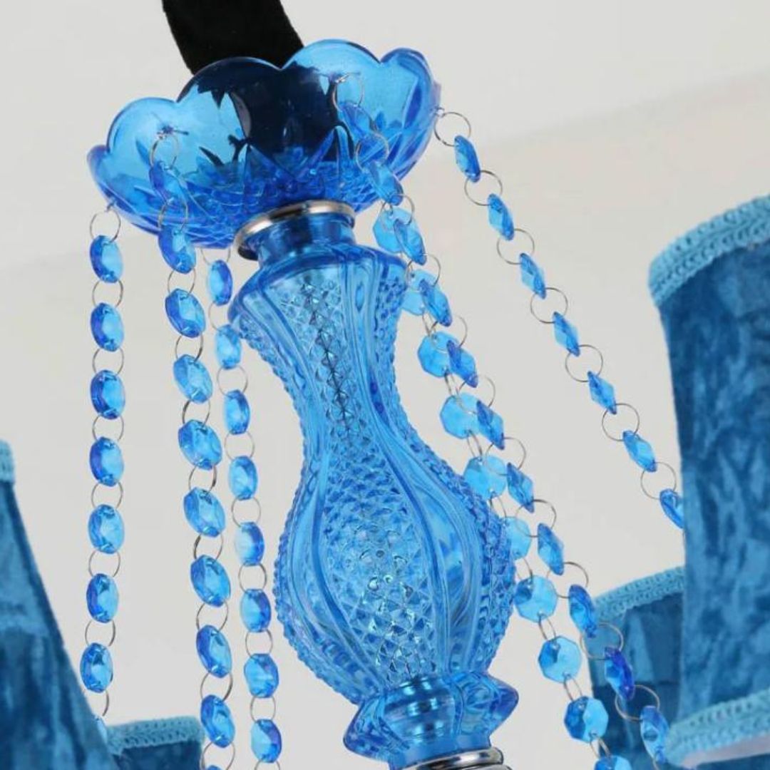 Đèn Chùm Pha Lê Xanh Biển Phong Cách Châu Âu, Decor Phòng Khách, Biệt Thự, Nhà Hàng Sang Chảnh