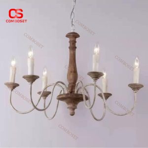 Đèn Chùm Retro Chao Nến Thân Gỗ Cổ Điển Decor Nội Thất, Quán Cafe Phong Cách Vintage