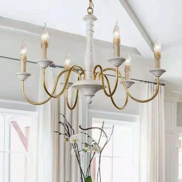 Đèn Chùm Retro Chao Nến Thân Gỗ Cổ Điển Decor Nội Thất, Quán Cafe Phong Cách Vintage