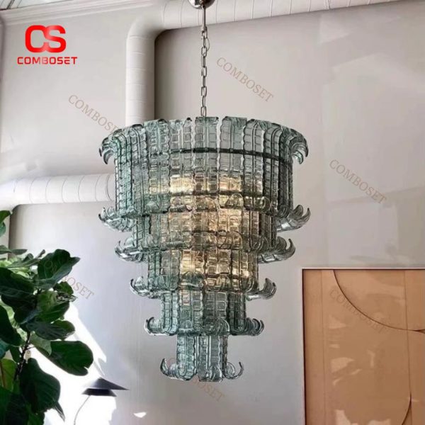 Đèn Chùm Thuỷ Tinh Trong Suốt Sang Trọng Phong Cách Châu Âu Decor Biệt Thự, Căn Hộ Trần Cao