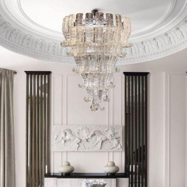Đèn Chùm Thuỷ Tinh Trong Suốt Sang Trọng Phong Cách Châu Âu Decor Biệt Thự, Căn Hộ Trần Cao
