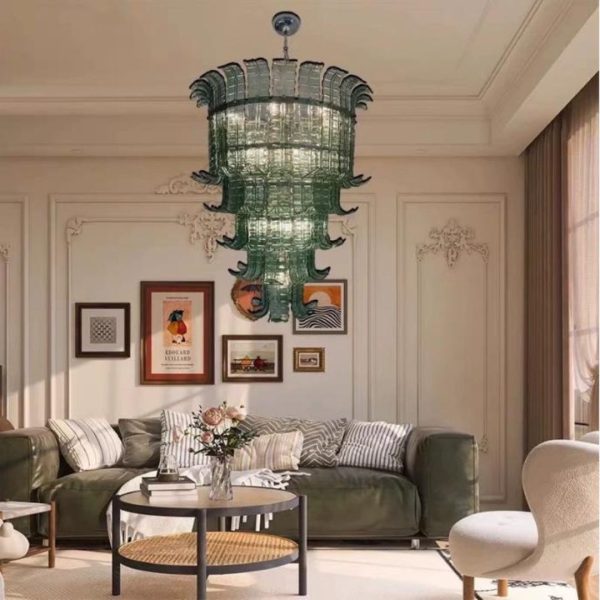 Đèn Chùm Thuỷ Tinh Trong Suốt Sang Trọng Phong Cách Châu Âu Decor Biệt Thự, Căn Hộ Trần Cao
