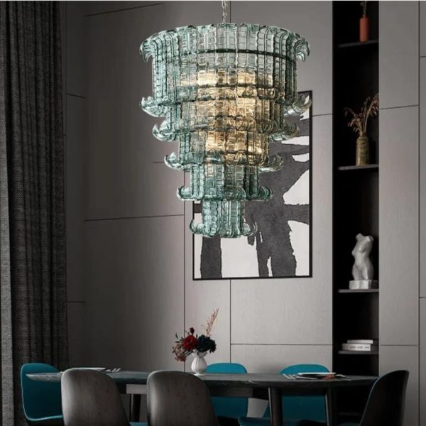 Đèn Chùm Thuỷ Tinh Trong Suốt Sang Trọng Phong Cách Châu Âu Decor Biệt Thự, Căn Hộ Trần Cao