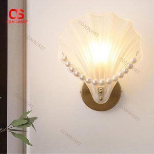 Đèn Gắn Tường Hình Vỏ Sò Kèm Chuỗi Ngọc Trai Kiểu Pháp Decor Phòng Ngủ, Khách Sạn, Ánh Sáng Ấm